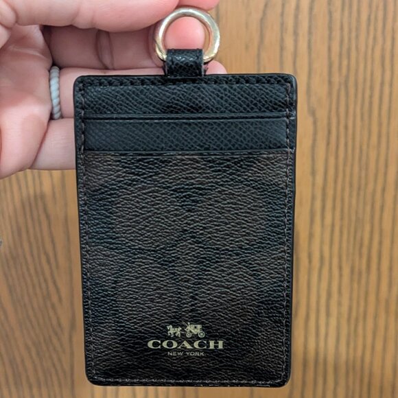 Coach ID Case/Card Holder with Signature Canvas Dark Brown/Black Logo - Picture 1 of 4